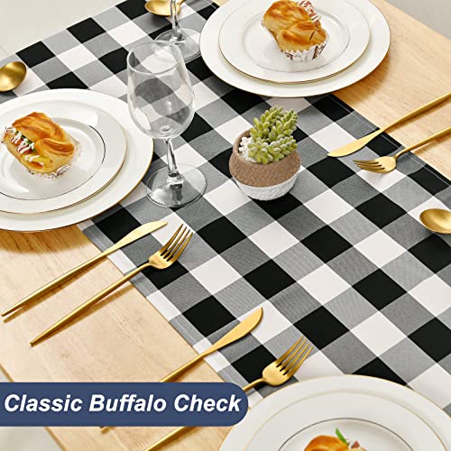 Black and White Buffalo Plaid Table Runner 48x14 Inches - Waterproof Polyester