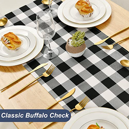 Black and White Buffalo Plaid Table Runner 48x14 Inches - Waterproof Polyester