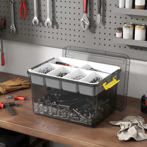 Clear Grey 40Qt Stackable Storage Bins with Lid & Tray - Craft Organizer