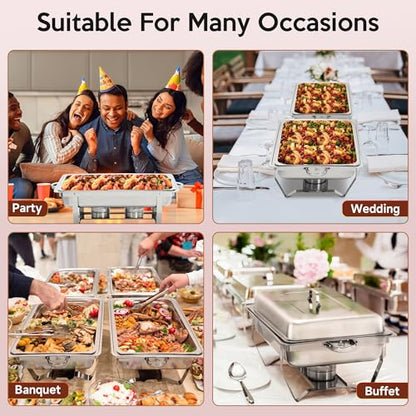 Rengue 9.5 QT Silver Chafing Dishes Buffet Set (4 Pack) for Catering & Events