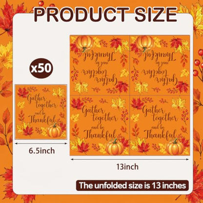 50 Pack Thanksgiving Paper Napkins - Fall Harvest Design for Autumn Celebrations