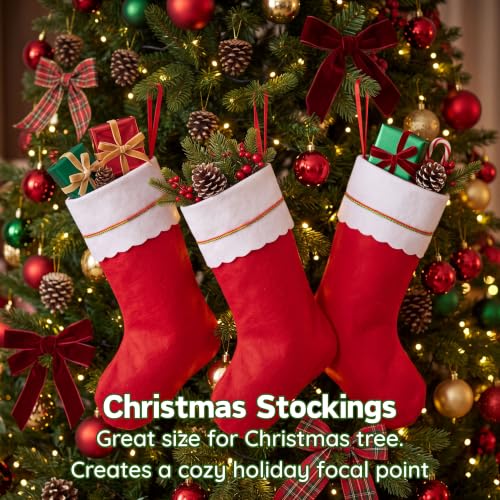 16 Pack Red Felt Christmas Stockings with White Cuff - Holiday Decor