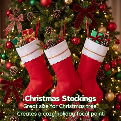 16 Pack Red Felt Christmas Stockings with White Cuff - Holiday Decor