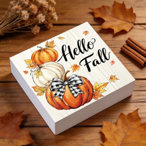 Fall Decorations for Home Stacked Pumpkin Wooden Sign 5.9 x 5.9 Inch