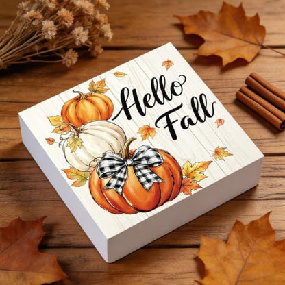 Fall Decorations for Home Stacked Pumpkin Wooden Sign 5.9 x 5.9 Inch