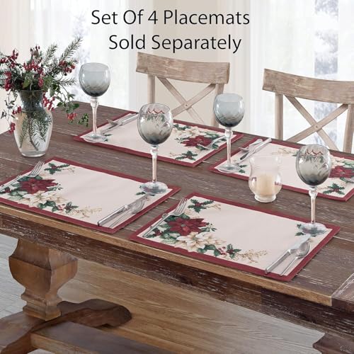 17x17 Inch Christmas Poinsettia Napkin Set - Red & White Holiday Fabric Dinner Napkins, Set of 4