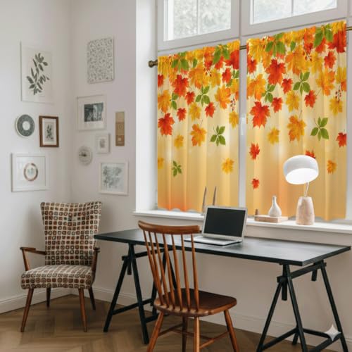Yellow & Orange Fall Leaves Kitchen Tier Curtains 27.5 x 45 Inches - Pack of 2