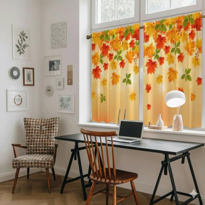 Yellow & Orange Fall Leaves Kitchen Tier Curtains 27.5 x 45 Inches - Pack of 2