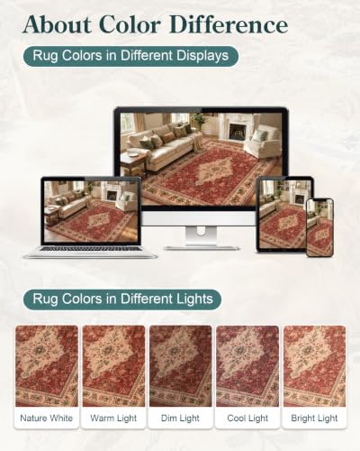 Christmas Rug 5x7 Red Washable Holiday Rug for Living Room & Bedroom - Vintage Design