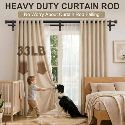 Black Double Curtain Rod 1 Inch Adjustable 16-144 Inches for Windows - Lootkell