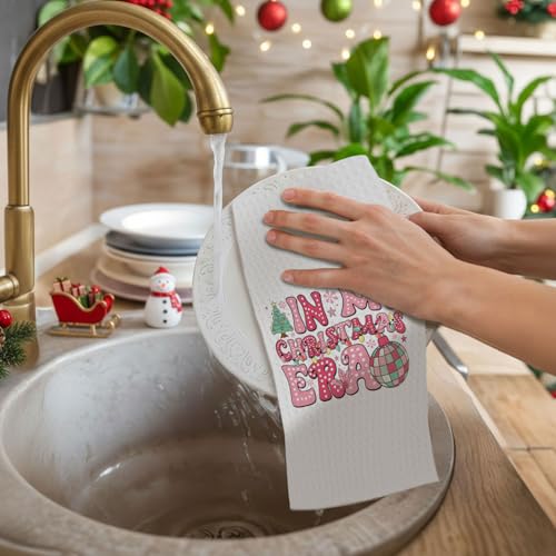 Pink Christmas Disco Ball Kitchen Towels - Christmas Era Decorative Hand Towels, 16x24 Inches
