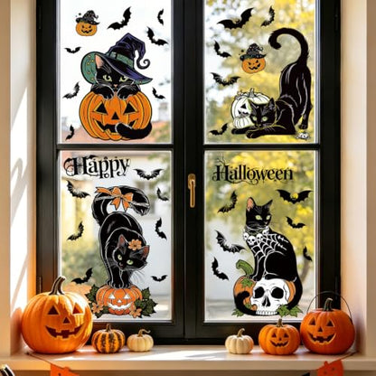 Halloween Window Clings Black Cat Pumpkin Window Stickers - 33 Sheets, Variation Halloween04