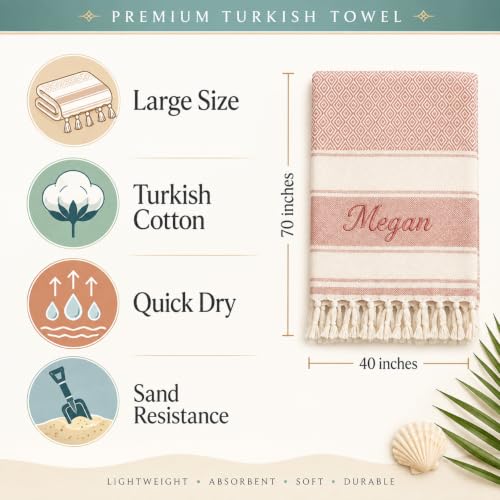 Personalized Rose Gold Turkish Cotton Towel - Custom Embroidered Anniversary Gift