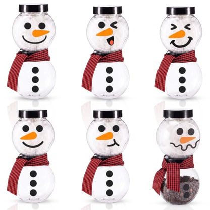 Christmas Snowman Candy Jars Set with Gingham Ribbon - 12 Pcs