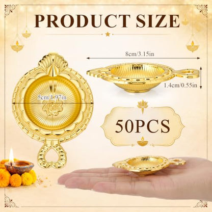 50 Pcs Indian Diwali Kuber Oil Lamps for Puja and Festival Decor - Gold Finish