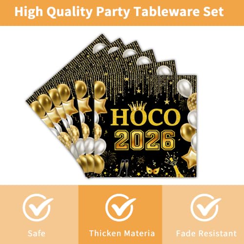 Black Gold HOCO 2026 Homecoming Decorations 96-Piece Party Set for 24 Guests
