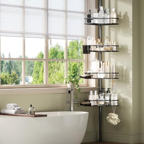 Adjustable Corner Shower Caddy Tension Pole, 4-Tier Bathroom Organizer