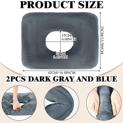 Sintuff 2 Pcs Sitting Donut Pillow for Tailbone Pain, Hemorrhoids, Bed Sores, Pregnancy, Pain Relief Seat Cushion Anti Decubitus Donut Cushion Donut Shaped Postpartum Pillow for Home (Dark Gray, Blue)