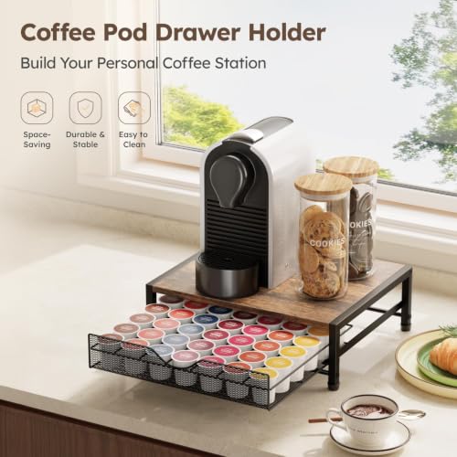 Brown 1-Tier 42 K Cup Coffee Pod Holder Drawer Organizer for Countertop