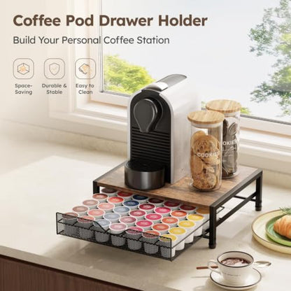 Brown 1-Tier 42 K Cup Coffee Pod Holder Drawer Organizer for Countertop