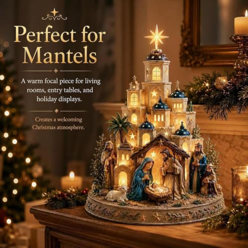 Bethlehem Nativity Church Light Tower - Christmas Village Decor with LED Illumination