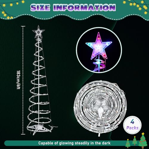 4 Pack 6ft Spiral Christmas Tree Lights - 125 LED Outdoor Decor