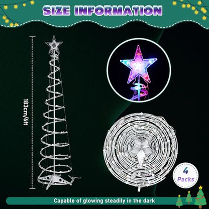 4 Pack 6ft Spiral Christmas Tree Lights - 125 LED Outdoor Decor