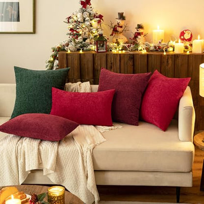 MIULEE Red Chenille Christmas Throw Pillow Covers 18x18 Inches - Pack of 2