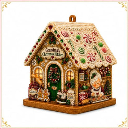 Beaded Christmas Village House Ornament - Festive Gingerbread Style B