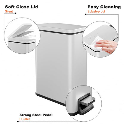 Skiennix Slim Bathroom Trash Can - 1.6 Gallon Stainless Steel with Soft Close Lid & Removable Inner Bucket