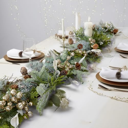 6ft Snowy Norway Spruce & Pine Garland with Berries - Christmas Holiday Decor