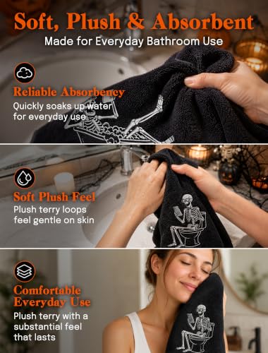 Halloween Skeleton Hand Towels 2 Pack - Spooky Bathroom & Kitchen Decor