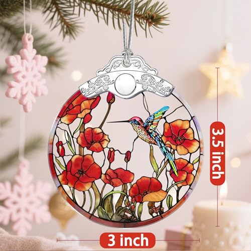 Hummingbird Stained Glass Christmas Ornament - Handmade Holiday Tree Decor