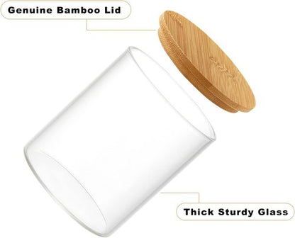 INIUNIK Glass Qtip Holder Dispenser - 2 Pack Bamboo Lid Apothecary Jars for Cotton Swabs & Pads Storage