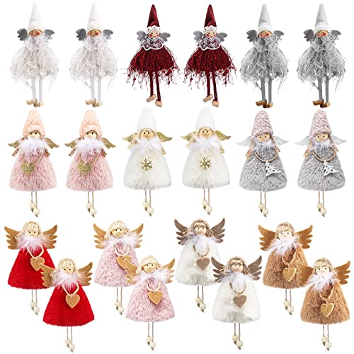 20Pcs Christmas Angel Ornaments Plush Doll Holiday Tree Decorations - Pink & White
