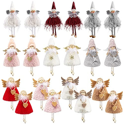 20Pcs Christmas Angel Ornaments Plush Doll Holiday Tree Decorations - Pink & White