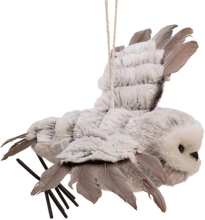 Skiennix Grey Flying Owl Ornament - White Fur Accents for Festive Christmas Decor