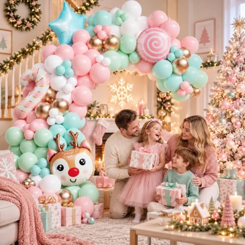 Enanal Christmas Balloon Garland Arch Kit for Christmas Party Decorations - Pastel Candy Land Theme
