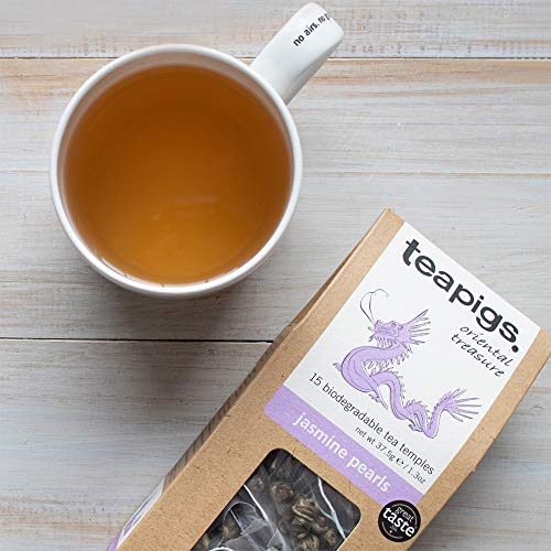 teapigs Jasmine Pearls Green Tea Bags, 15 Count, Rolled Pearls of Green Tea & Whole Jasmine Flowers, Biodegradable Tea Bag