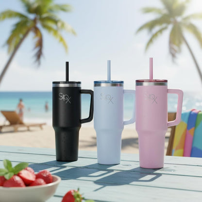 SIPX™ Insulated Tumbler 30 oz - Vacuum-Sealed Stainless Steel with Handle & Straw | Leakproof & Cupholder Friendly - Grey