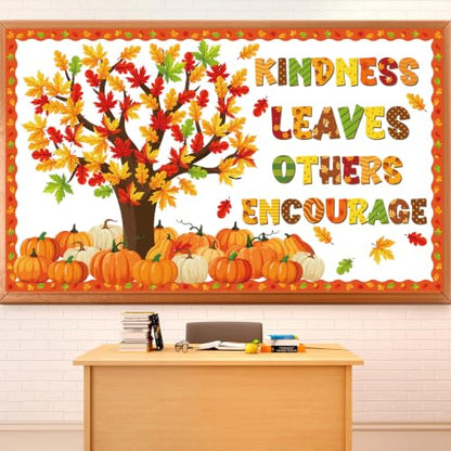 Autumn Fall Bulletin Board Decorations Set with Tree Leaves Pumpkins & Borders