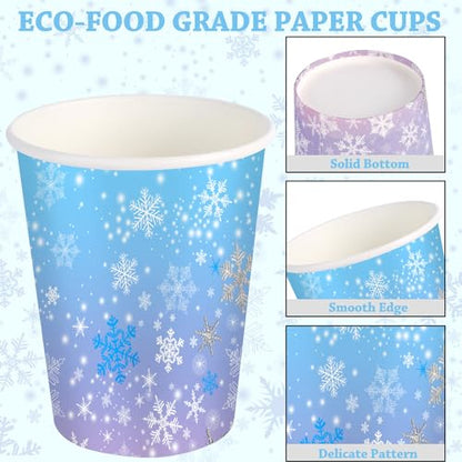 48 Pack Disposable Snowflake Coffee Cups 9 oz for Christmas Parties