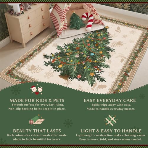 Beige Christmas Scatter Rug 2x3 ft for Bathroom Door - Washable, Non-Slip