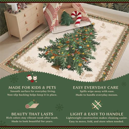 Beige Christmas Scatter Rug 2x3 ft for Bathroom Door - Washable, Non-Slip
