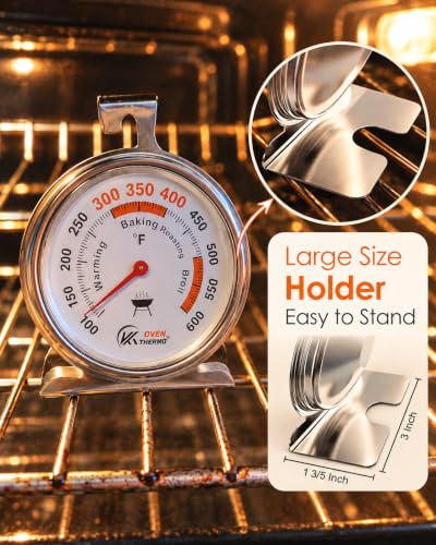 4-Zone Oven Dial Thermometer 3-Inch Large Dial, 100-600°F, Hook & Stand
