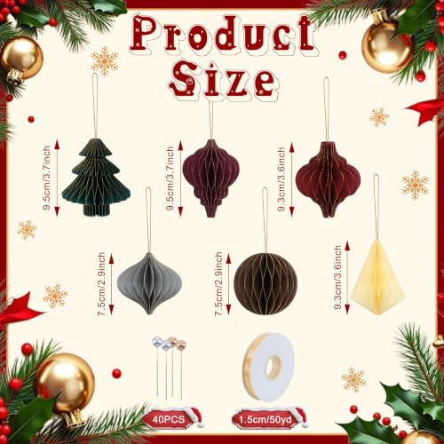 Green 6 Pcs Paper Christmas Tree Honeycomb Decorations for Holiday & Winter Wonderland
