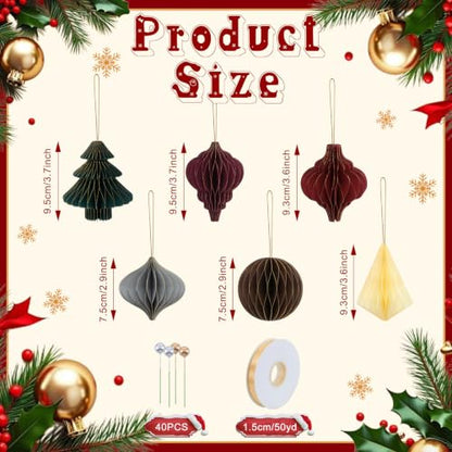 Green 6 Pcs Paper Christmas Tree Honeycomb Decorations for Holiday & Winter Wonderland