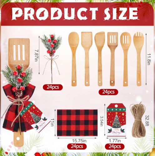 Christmas Bamboo Spatula Set with 24 Utensils & Festive Accessories - Classic Shape, Red & Black