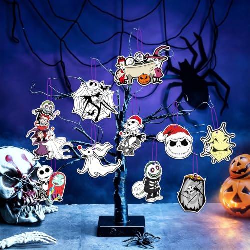 Halloween Christmas Wooden Nightmare Tree Ornaments Set - 36 Pieces