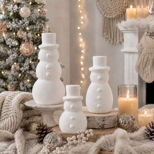 Rustic Terracotta Snowman Figurines Set of 3 Christmas Decor for Table Centerpieces